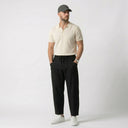 Kairo Cropped Tapered Cotton Linen Pants, Elasticated Waist and Zip Pocket