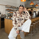Durin Sherpa Pullover | Retro Geometric Half-Zip Fleece Jacket