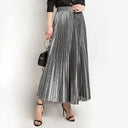 Winnie High Waist Metallic Pleated Midi Skirt with Flowy A-Line Silhouette