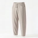 Kairo Cropped Tapered Cotton Linen Pants, Elasticated Waist and Zip Pocket