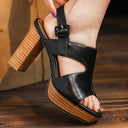 Kira Leather Platform Sandals Peep-Toe 1