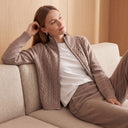 Cashmere Zip Cardigan | Cable-Knit High Collar Sweater