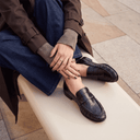 Marie Patent Leather Loafers | Pleated Round-Toe Penny Loafers