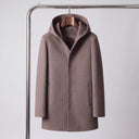 Merino Wool Hooded Coat with Longline Silhouette and Quilted Down Interior