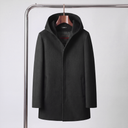Merino Wool Hooded Coat with Longline Silhouette and Quilted Down Interior