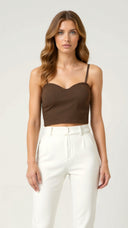 Mia | Fitted White Crop Top With Sweetheart Neckline 0