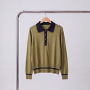 Orlena Polo Sweater | Contrast-Trim Button Knit Top