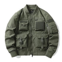 Pilot Utility Bomber Jacket with Tactical Pockets and Velcro Patch Detail