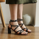 Selene Sculpted Block Heel Sandals with Slim Straps and Gold Ankle Buckle