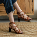 Selene Sculpted Block Heel Sandals with Slim Straps and Gold Ankle Buckle