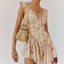 Lizette Floral Mini Dress with Corset-Style Bodice and Lace Trim Neckline
