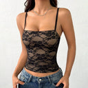 Madi Floral Lace Spaghetti Strap Crop Cami Top with Scallop Trim