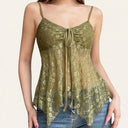 Floral Lace Spaghetti Strap Cami Top with Ruched Tie and Ruffle Hem
