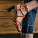 Selene Sculpted Block Heel Sandals with Slim Straps and Gold Ankle Buckle