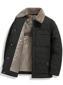 Utility Quilted Sherpa Collared Jacket with Ripple Quilt Shell and Satin Interior