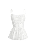 Kyra Floral Eyelet Lace Peplum Top with Adjustable Tie-Shoulder Straps