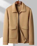 Premier Structured Wool Full Zip Jacket with Spread Collar and Flap Pockets