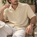 Soren Knit Shirt | Textured Open-Knit Short Sleeve Camp Collar Shirt