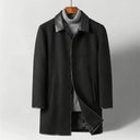Vienna Longline Wool Coat, Contrast Leather Collar Trim and Slash Pockets