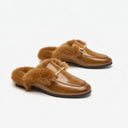 Milano Backless Leather Mules with Faux Fur Lining