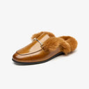 Milano Backless Leather Mules with Faux Fur Lining