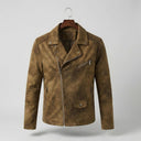 Montello Suede Zip Jacket with Padded Biker Sleeves and Asymmetric Snap Lapel