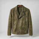 Montello Suede Zip Jacket with Padded Biker Sleeves and Asymmetric Snap Lapel