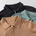 Serrano Oversized Quarter Zip Polo, Wave Knit Texture With Ribbed Cuffs