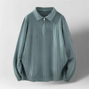 Serrano Oversized Quarter Zip Polo, Wave Knit Texture With Ribbed Cuffs