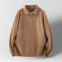 Serrano Oversized Quarter Zip Polo, Wave Knit Texture With Ribbed Cuffs