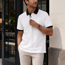 Aiden Polo Shirt | Diamond Jacquard Contrast-Collar Knit Polo
