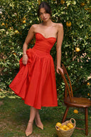 Aveline Lightweight Pleated Midi Dress Red Summer 0