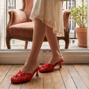 Belise Sequin Flower Mesh Sandal | Beaded Thin Heel Slide