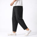 Kairo Cropped Tapered Cotton Linen Pants, Elasticated Waist and Zip Pocket