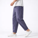 Kairo Cropped Tapered Cotton Linen Pants, Elasticated Waist and Zip Pocket