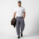Kairo Cropped Tapered Cotton Linen Pants, Elasticated Waist and Zip Pocket