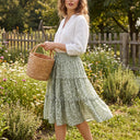 Brisa Floral Skirt | Tiered Ruffle Drawstring A-Line Skirt