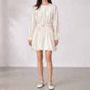 Gracie Satin Bubble Mini Dress with Belted Waist and Balloon Sleeves