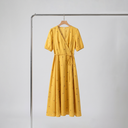 Verena | Wrap V-Neck Tie Waist A-Line Midi Dress with Puff Sleeves