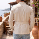 Edrin Striped Over Shirt | Belted Four-Pocket Safari Shirt Jacket