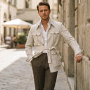 Edrin Striped Over Shirt | Belted Four-Pocket Safari Shirt Jacket