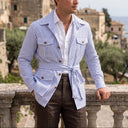 Edrin Striped Over Shirt | Belted Four-Pocket Safari Shirt Jacket