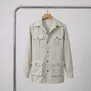 Edrin Striped Over Shirt | Belted Four-Pocket Safari Shirt Jacket