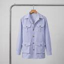 Edrin Striped Over Shirt | Belted Four-Pocket Safari Shirt Jacket