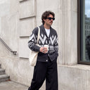 Harlan Knit Cardigan | Vintage Geometric Shawl-Collar Sweater