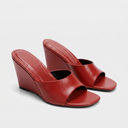 Odera Leather Wedge Slide | Square Toe Open Toe Sandal