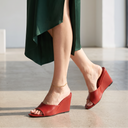 Odera Leather Wedge Slide | Square Toe Open Toe Sandal
