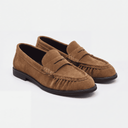 Conan Leather Penny Loafers | Gathered Moc-Toe in Glossy or Suede