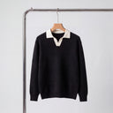 Knit Polo Sweater | Contrast-Collar Long-Sleeve Pullover
