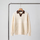 Knit Polo Sweater | Contrast-Collar Long-Sleeve Pullover